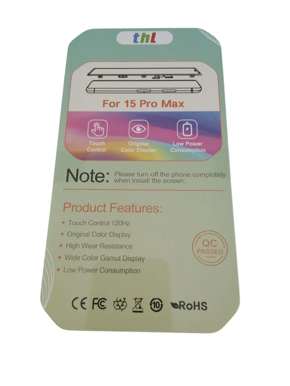 thl Display Module Screen for iPhone 15 Pro‎ Max - Pastel Rainbow NWT